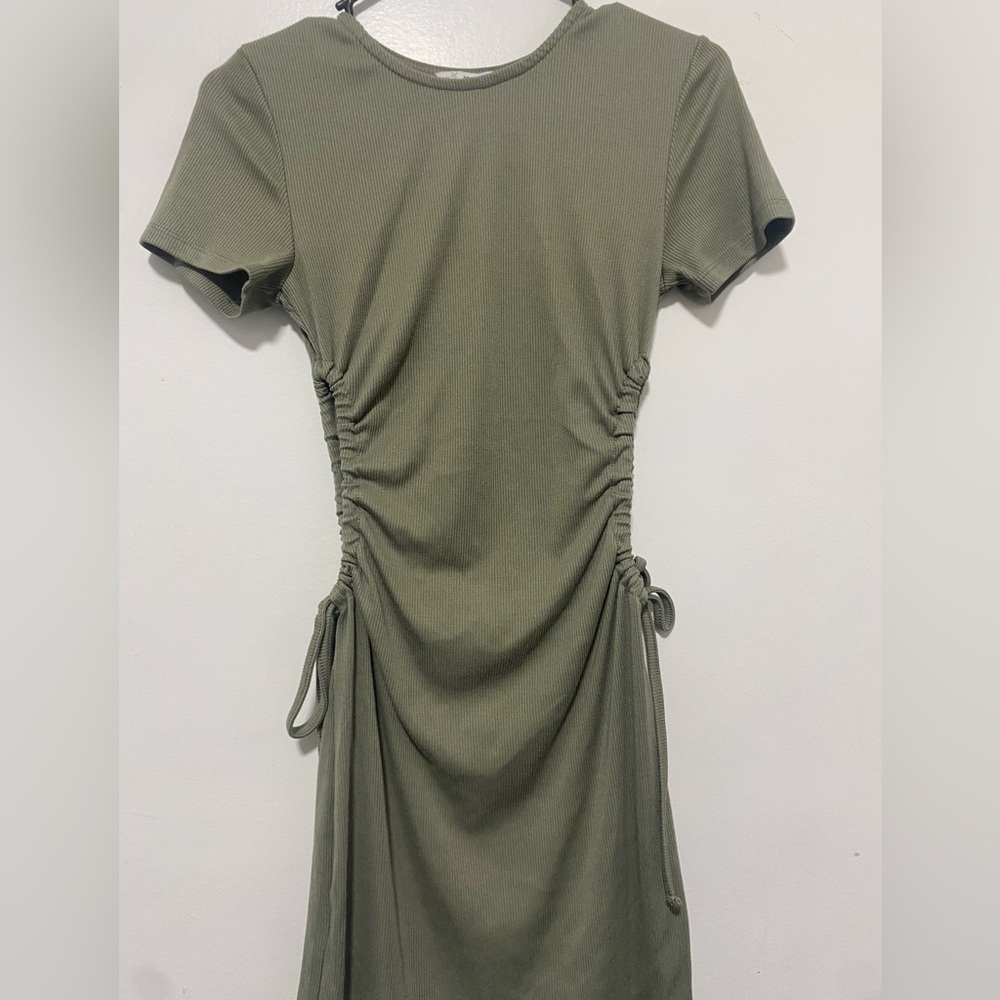 Stylish Olive Ruched Mini Dress